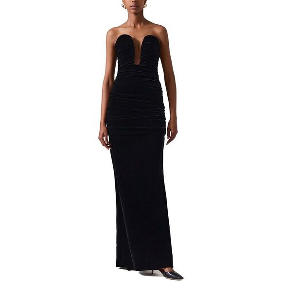 Carolina Herrera Womens  Stretch Velvet Strapless Deep U Ruched Gown, Black - Picture 1 of 3